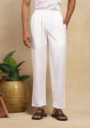 Cotton Solid Men's Pants - White