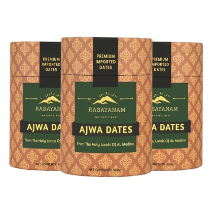 Rasayanam Al Madina Ajwa Dates khajoor (500 gms) PACK OF 3 | From the finest farms of Mecca | Pure & Fresh