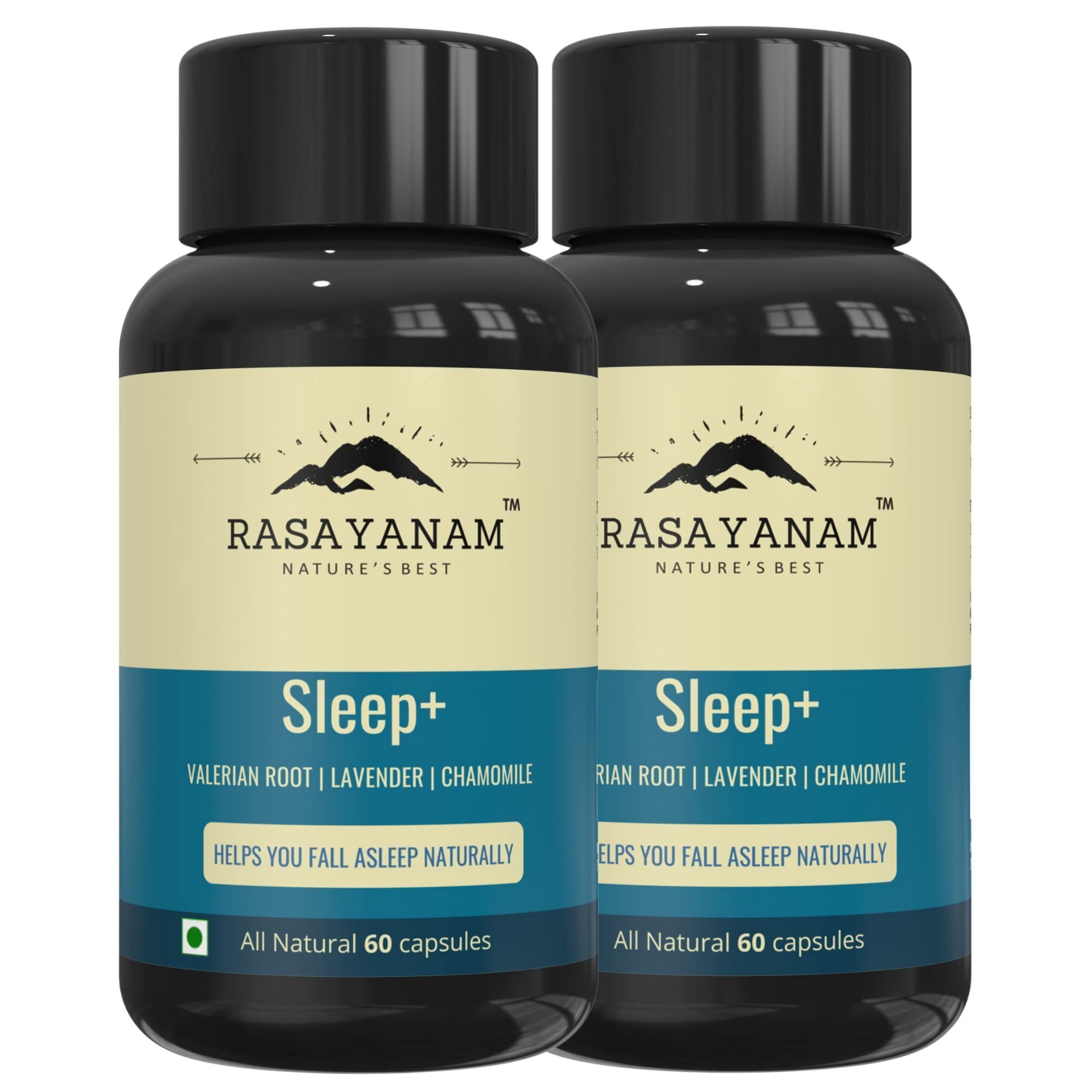 Rasayanam Sleep+ PACK OF 2 | Valerian Root, Lavender, Chamomile | Helps calm & sleep naturally | Non habit forming