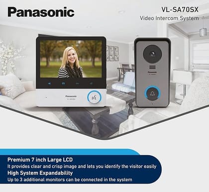 Panasonic VL-SA70SX Video Intercom System | Home & Office | Sensor Integration | Color Night Vision | Picture Recording Feature | Video Recording with additional SD Card | Includes Room Monitor (VL-VA500SX) & Door Station (VL-VA500SX)