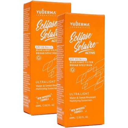 Eclipse Solaire Active Mattifying Sunscreen SPF 50 PA+++ | No White Cast | UVA/B, Blue Light Protection | Non-Greasy | All Skin Types|60Ml each (Pack of 2)