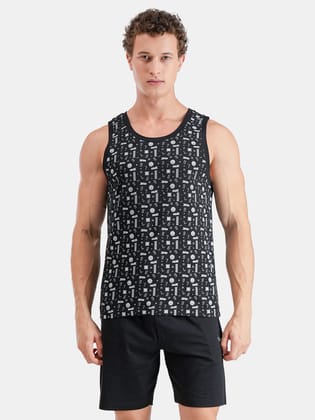 FCUK Play Hackney, Men's Printed Lounge Vest - Black AOP - 1