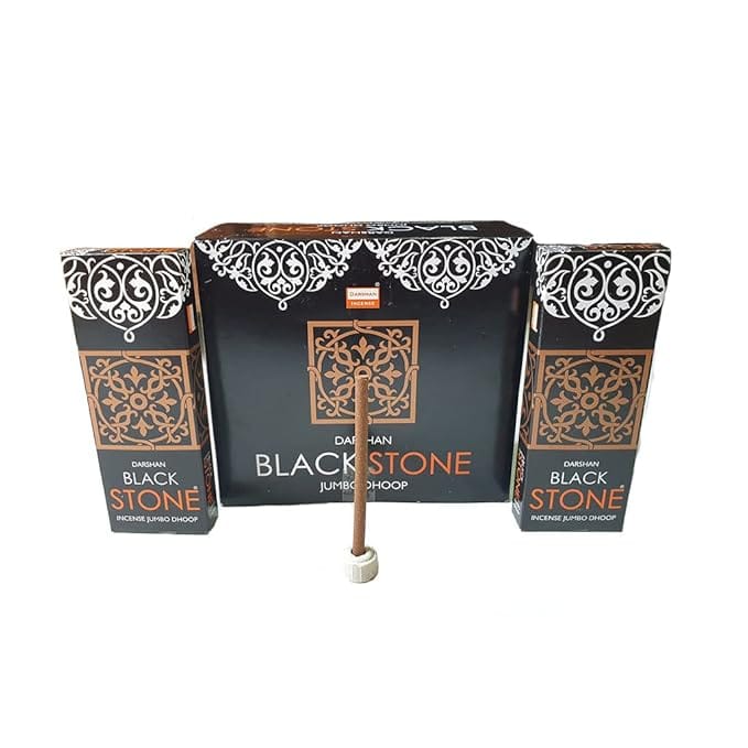 Darshan Incense - Black Stone Incense Jumbo Dhoop Agarbatti 18g Box Pack of 12 (216g)