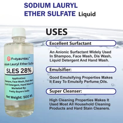 SLES Sodium Lauryl Ether Sulphate - Soap Making Supplies, Personal Care Foaming Detergent Product 500MLx1