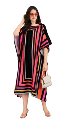  Women's Summer Casual Loose Fit Striped Kaftan Dress