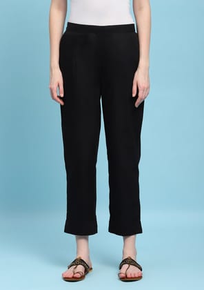 Cotton Solid Women's Pants - Black