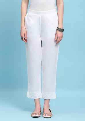 Cotton Solid Women's Pants - White