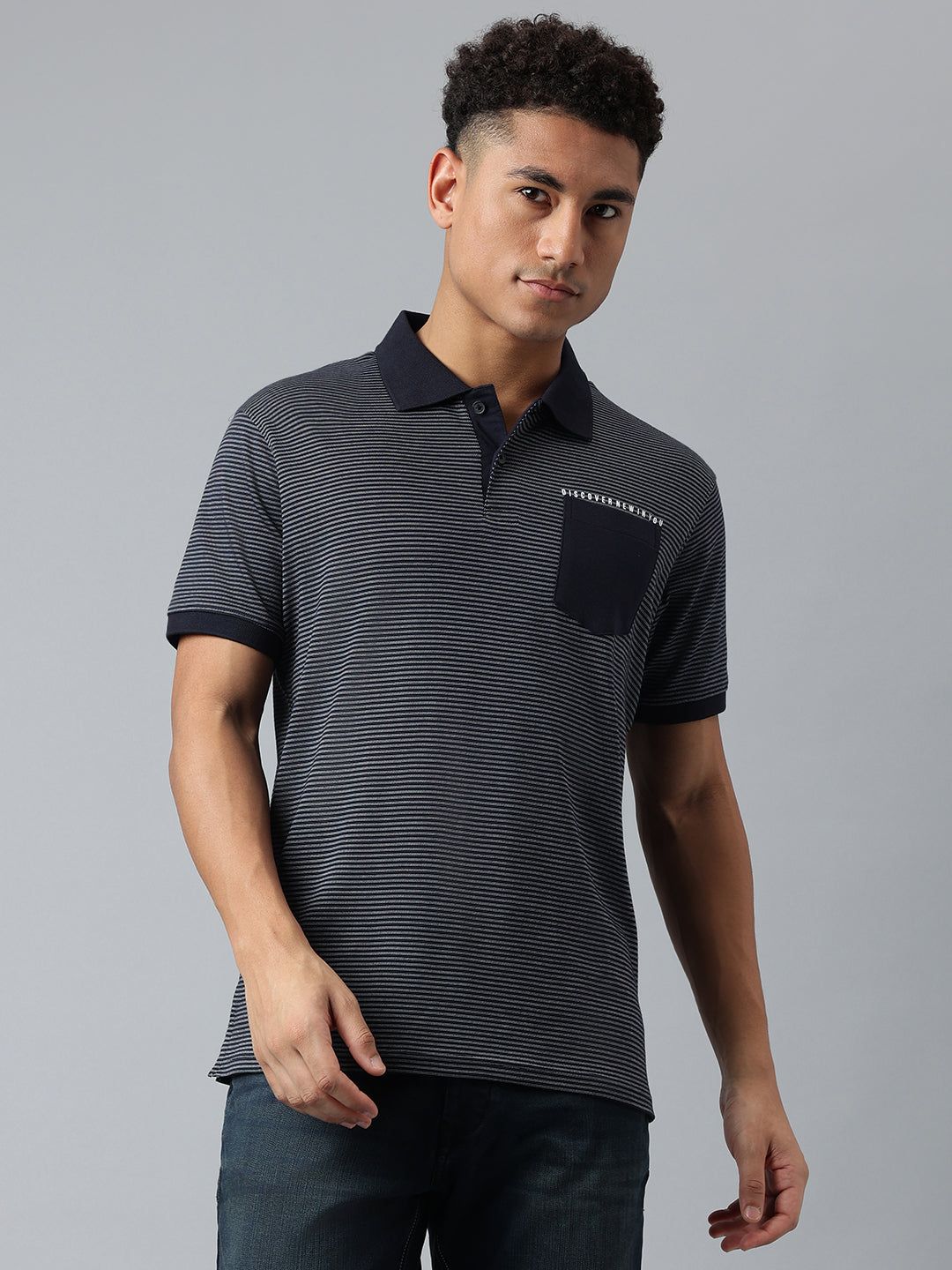 Men Navy Regular Fit Polo Neck T-Shirt