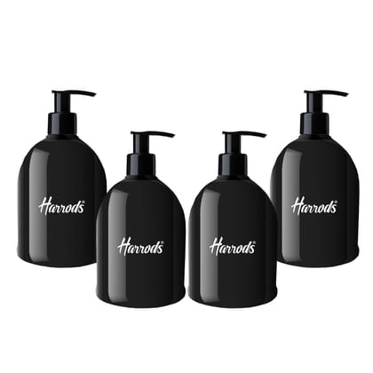 HARRODS Empty Plastic Bottle for Sanitizer, Handwash, Lotion, Oil, Liquid, Dispenser - 300ml Each (Black Pack of 4)