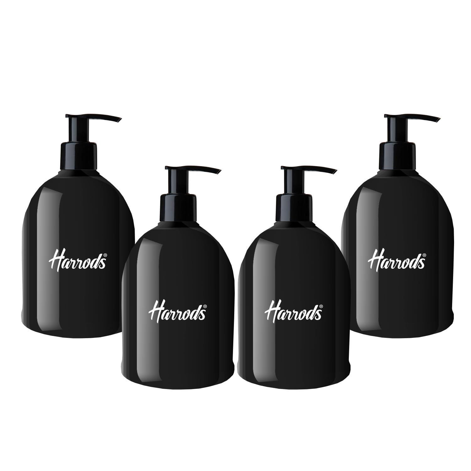 HARRODS Empty Plastic Bottle for Sanitizer, Handwash, Lotion, Oil, Liquid, Dispenser - 300ml Each (Black Pack of 4)