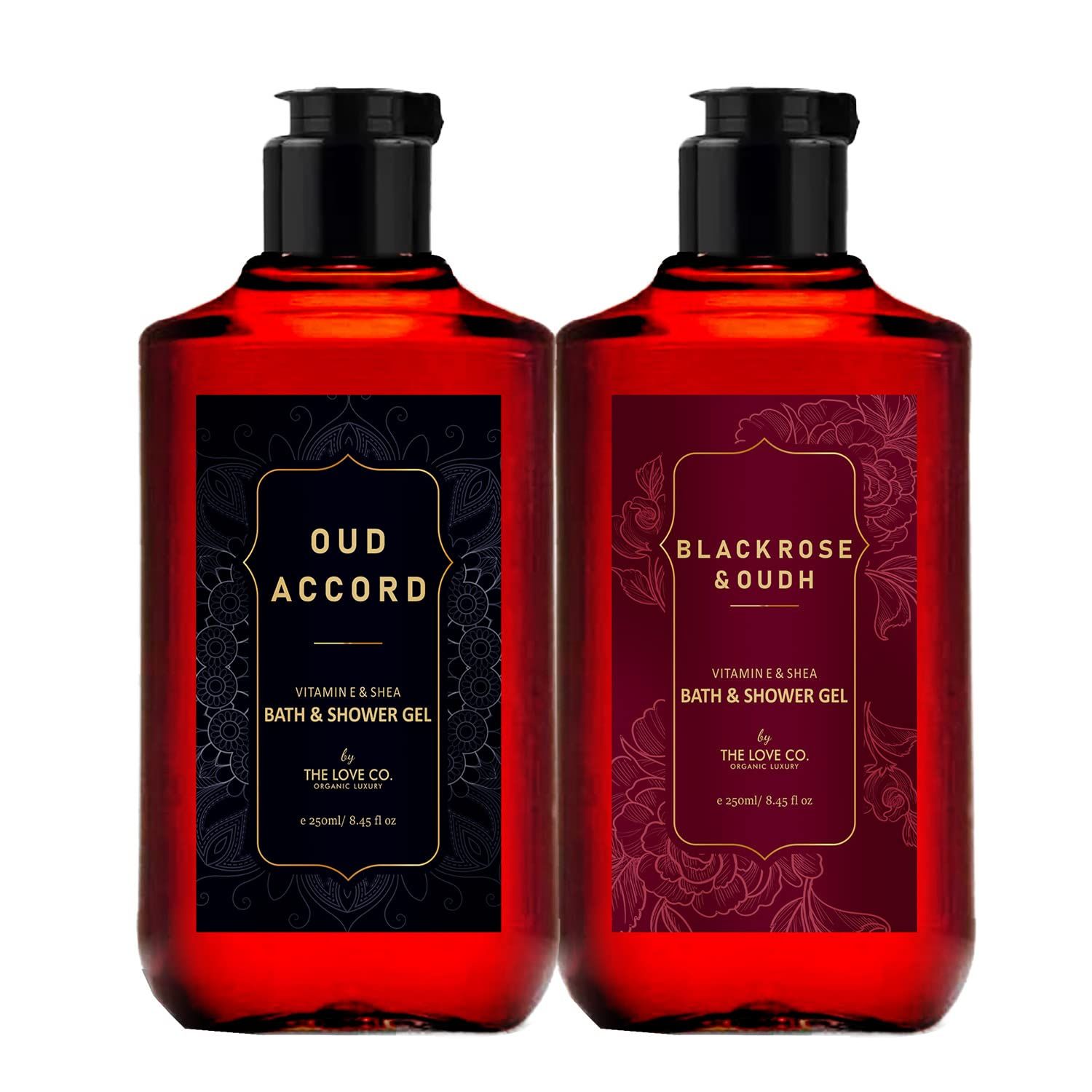 THE LOVE CO. Luxury Oud Accord + Black Rose & Oudh Body Wash Shower Gel 250ml - Bath and Body Wash For Women - Mens Body Wash Shower Gel - 100% Vegan