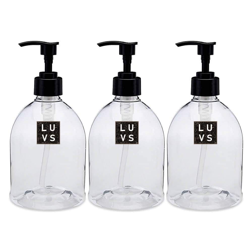 LUVS Empty Plastic Bottle for Sanitizer, Handwash, Lotion, Oil, Liquid, Dispenser - (Set of 3) 300ml Each