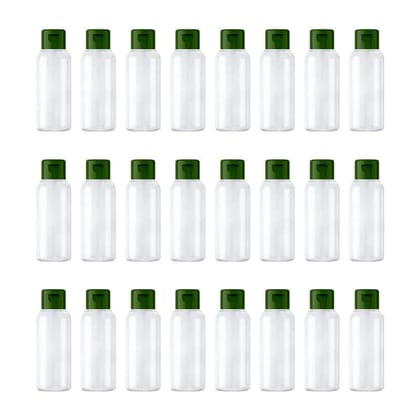 HARRODS 24pcs 50ml Empty Clear Plastic Bottles Refillable Travel Size Cosmetic Containers Small Leak Proof Squeeze Bottles with Green Flip Top Cap for Toiletries,Shampoo