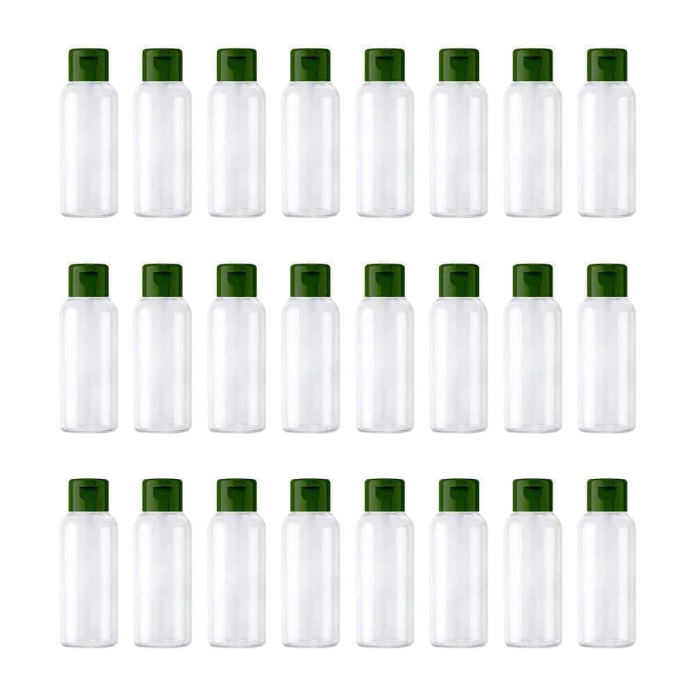 HARRODS 24 Pieces 50ml Empty Bottle with Green Flip Cap Travel Size Containers Clear Plastic Bottle for Liquid, Lotion, Creams