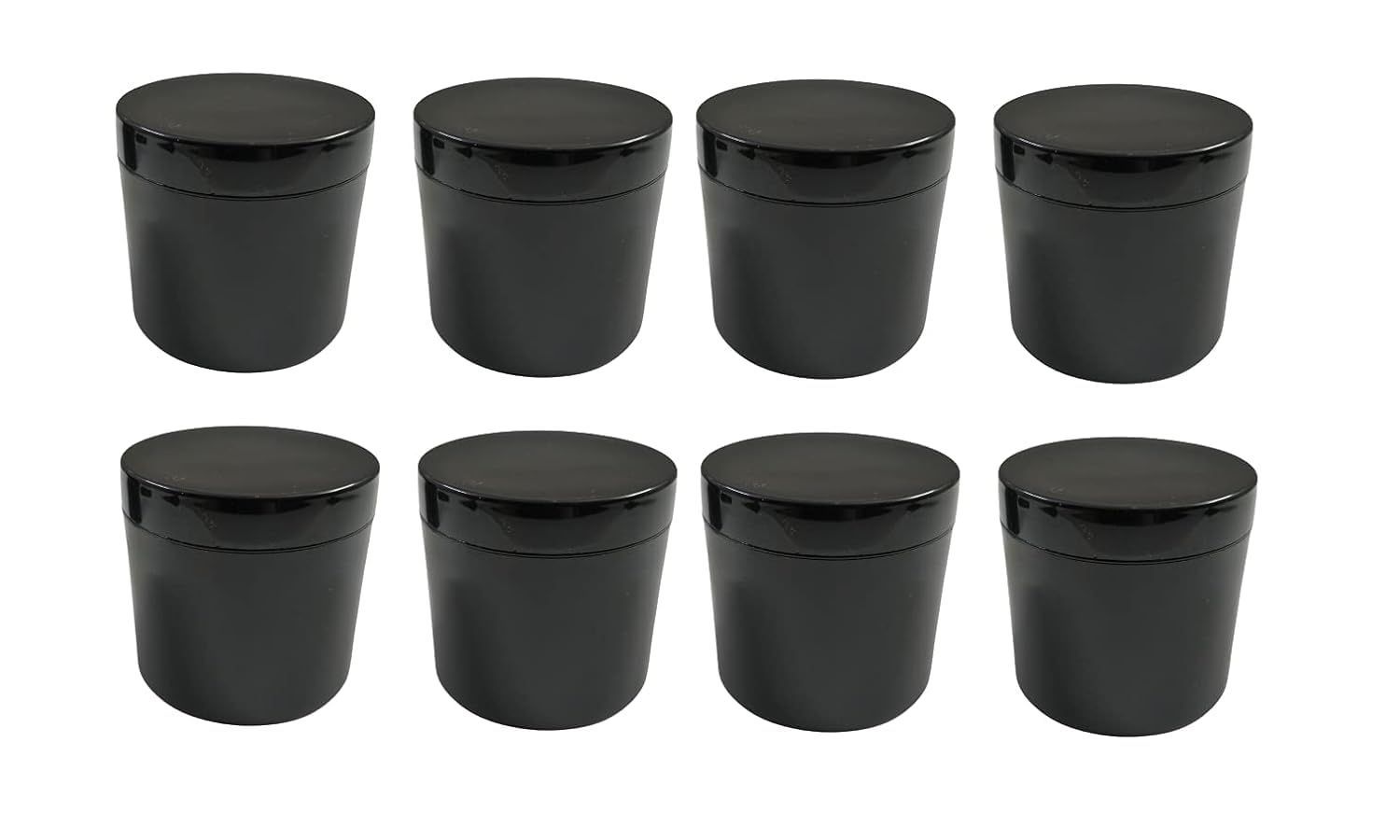 HARRODS Black Plastic Cosmetic containers Empty Set for DIY Creams, Body Butter, lotions, Travel friendy Jars, Comes with Inner lid - 100gm Pack of 8