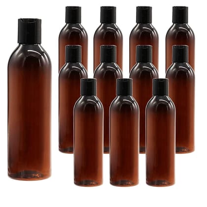 HARRODS Empty Plastic Bottle, Amber Brown Plastic Squeeze Bottles with Flip Cap, Plastic Containers For Shampoo, Lotions, Liquid Body Soap, Creams 100ml Pack of 12