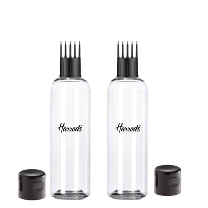 HARRODS 200Ml Empty Plastic Bottle For Hair Application | Hair Root Applicator Bottle With Comb Head | Perfect For Rosemary Tea, Hair Oil, Hair Colour, Shampoo, Travel Friendly - Pack of 2