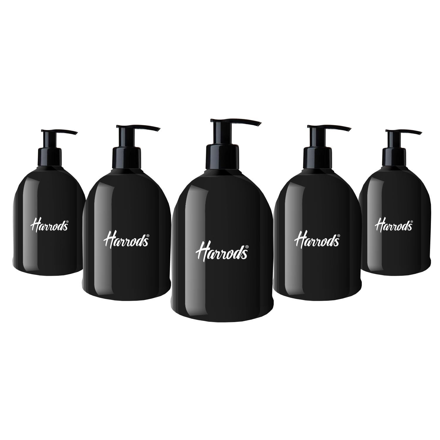 HARRODS Empty Plastic Bottle for Sanitizer, Handwash, Lotion, Oil, Liquid, Dispenser - 300ml Each (Black Pack of 5)