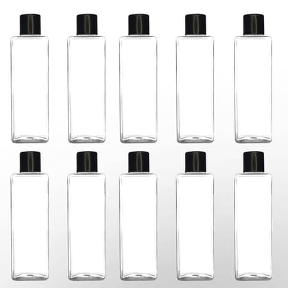 HARRODS Empty Clear Plastic Bottles Refillable Travel Size Cosmetic Travelling Containers Small Leak Proof Squeeze Bottles with Black Flip Cap for Toiletries, Shampoo - 100ml (10)