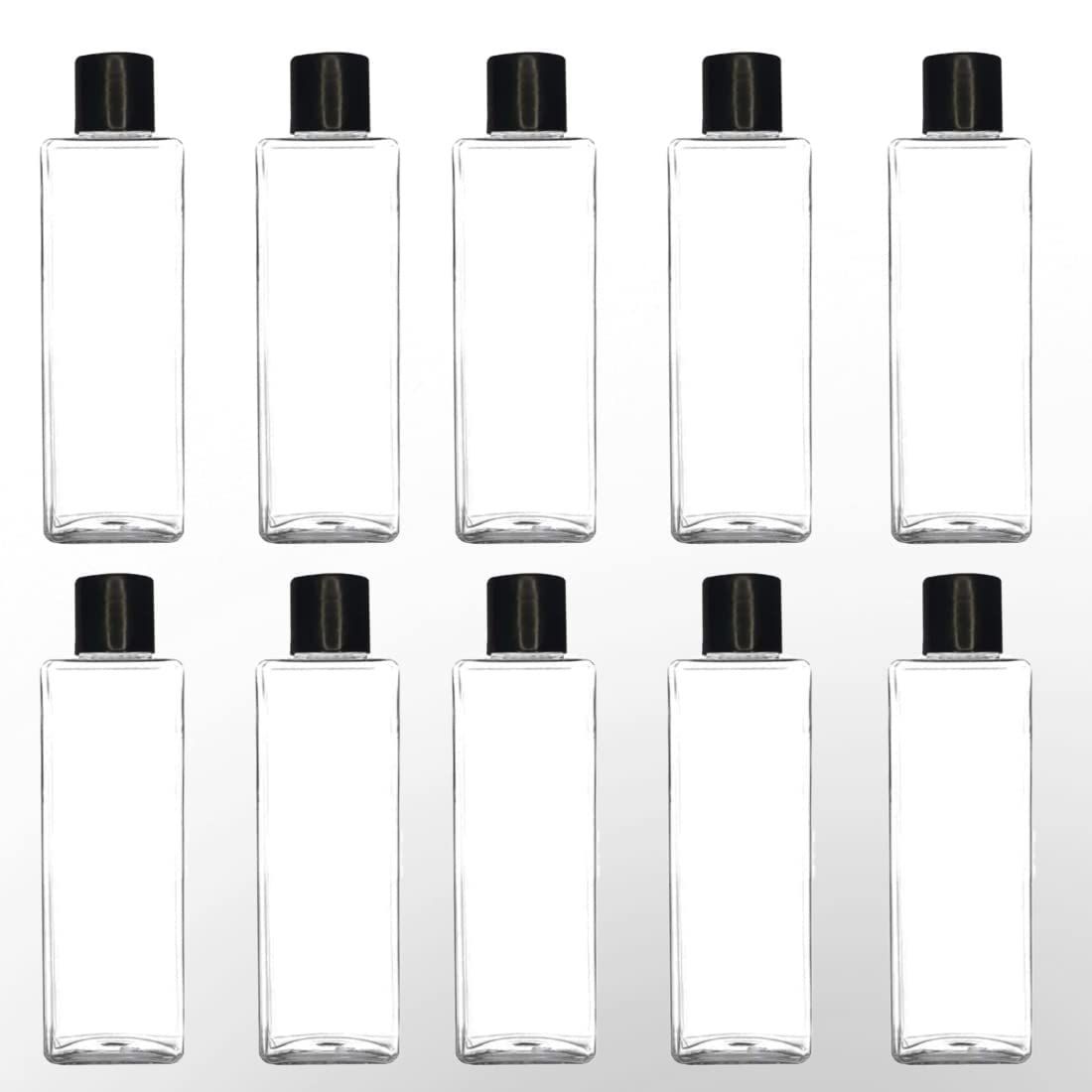 HARRODS Empty Clear Plastic Bottles Refillable Travel Size Cosmetic Travelling Containers Small Leak Proof Squeeze Bottles with Black Flip Cap for Toiletries, Shampoo - 100ml (10)