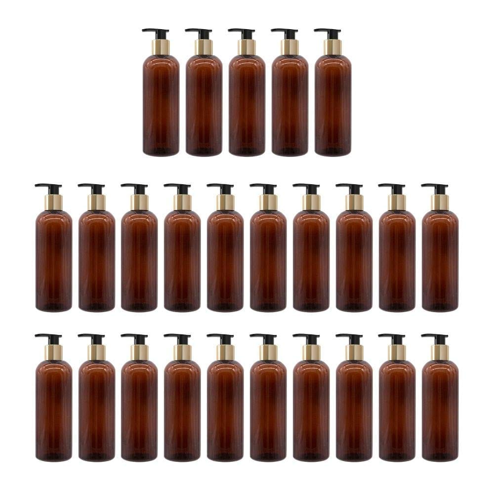 HARRODS Empty Amber Plastic Bottles, Portable Clear Small Cyilender Shampoo, Lotion Pump Bottle, Soap Dispenser, Containers & Liquid 200ml (25 Pcs)