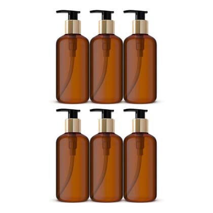 LUVS Empty Amber Plastic Pump Bottles, Soap Dispenser, Durable Refillable Containers for Liquid Soap, Shampoo, oils- 300ml Pack of 6