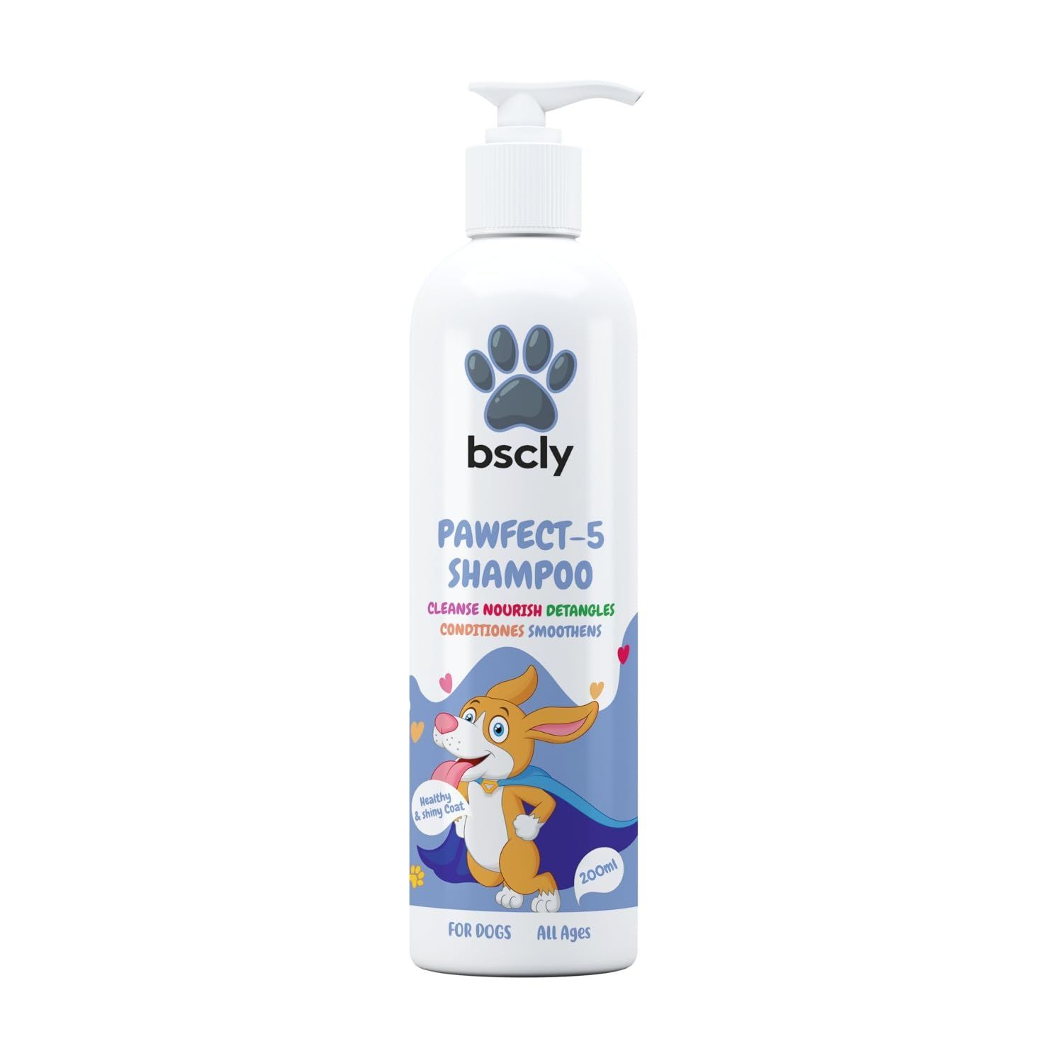 BSCLY Pawfect 5 Dog Shampoo - 200ml | for Pomeranian, Shih Tzu Puppy, German Shepherd, Labrador & Golden Retriever | Cleanses, Conditions, Detangles, Moisturizes & Deodorizes