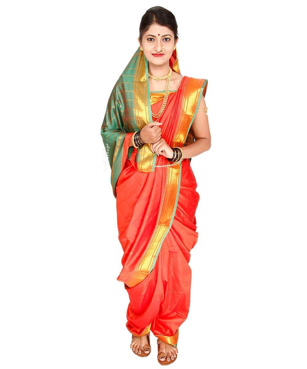 Unstitched Orange Nauvari Saree