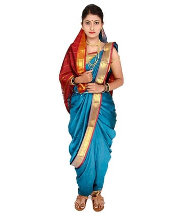 Readymade Peacock Blue Nauwari Saree