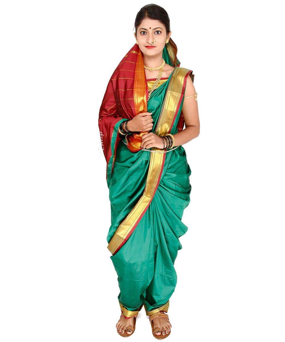 Unstitched Sea Green Nauvari Saree