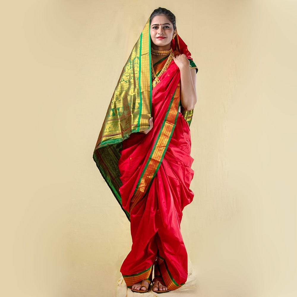 Readymade Red Nauwari Saree