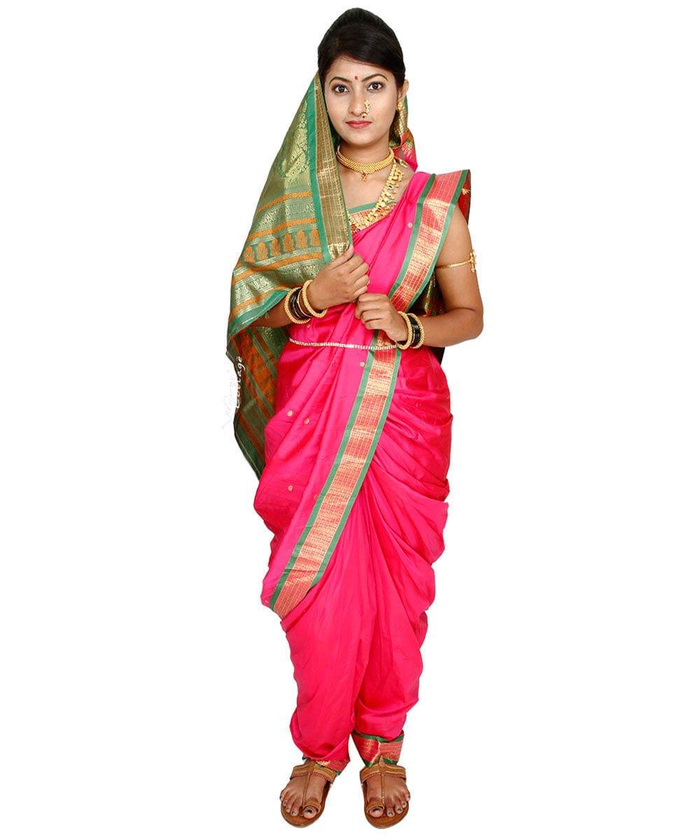 Unstitched Fuchsia Nauwari Saree