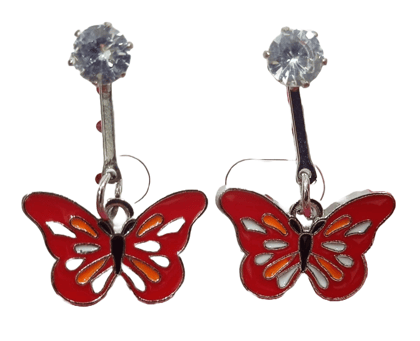  Red Enameled Butterfly Dangle Earrings