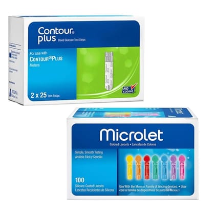 Contour Plus 50 Test Strip and Microlet Colored 100 Lancets