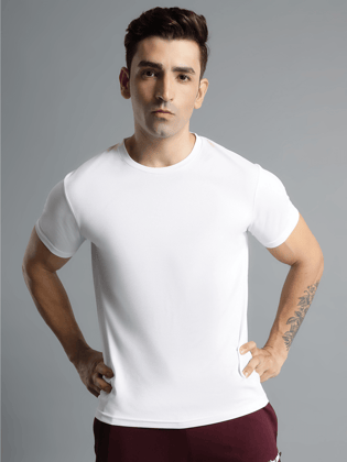 Budoc Round Neck Half Sleeve Solid Regular fit Polyester T-shirt for Men Comfortable Breathable Fabric Stretchable for Everyday Use Ideal for Yoga Training Gym Running or Performance