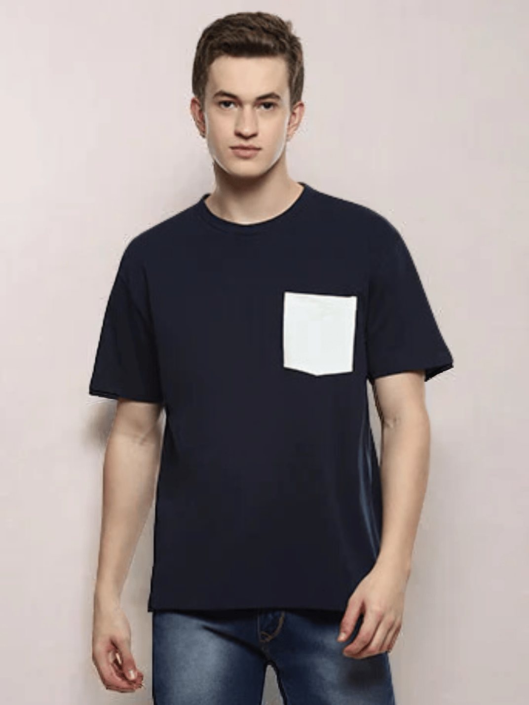 Mono Men's Blue Color Block Boxy T-shirt