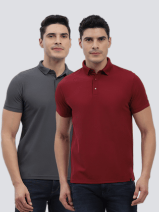 Hummel Swift Sports Polo Collar Tshirt Pack Of 2 (Grey/Maroon)