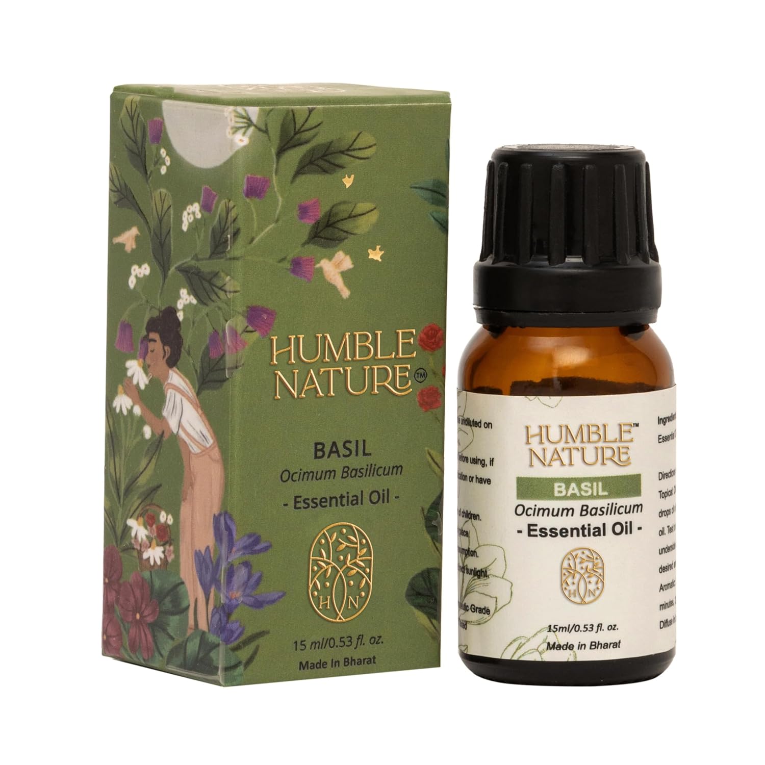 Humble Nature Basil Essential Oil Pure, Natural & Undiluted Therapeutic Grade for Perfect For Aromatherapy, Relaxation, 15ML