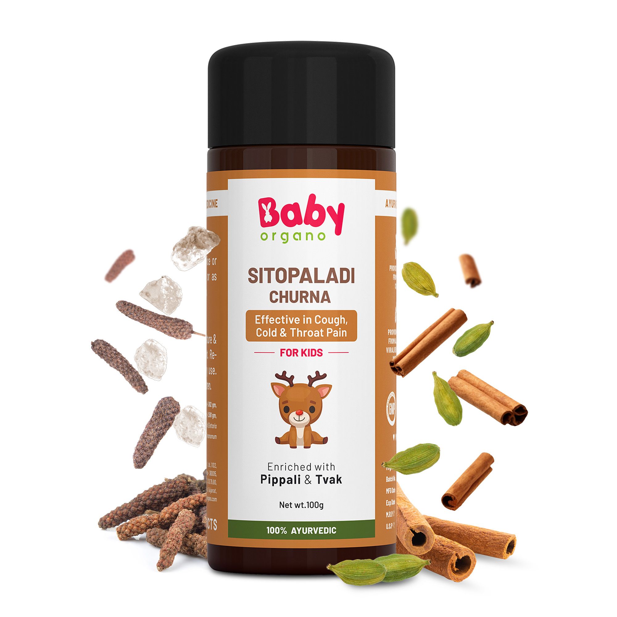 BabyOrgano Sitopaladi Churna For Kids | Contains Pippali & Tvak | Effective in Kid's Cough Naturally | 100% Ayurvedic