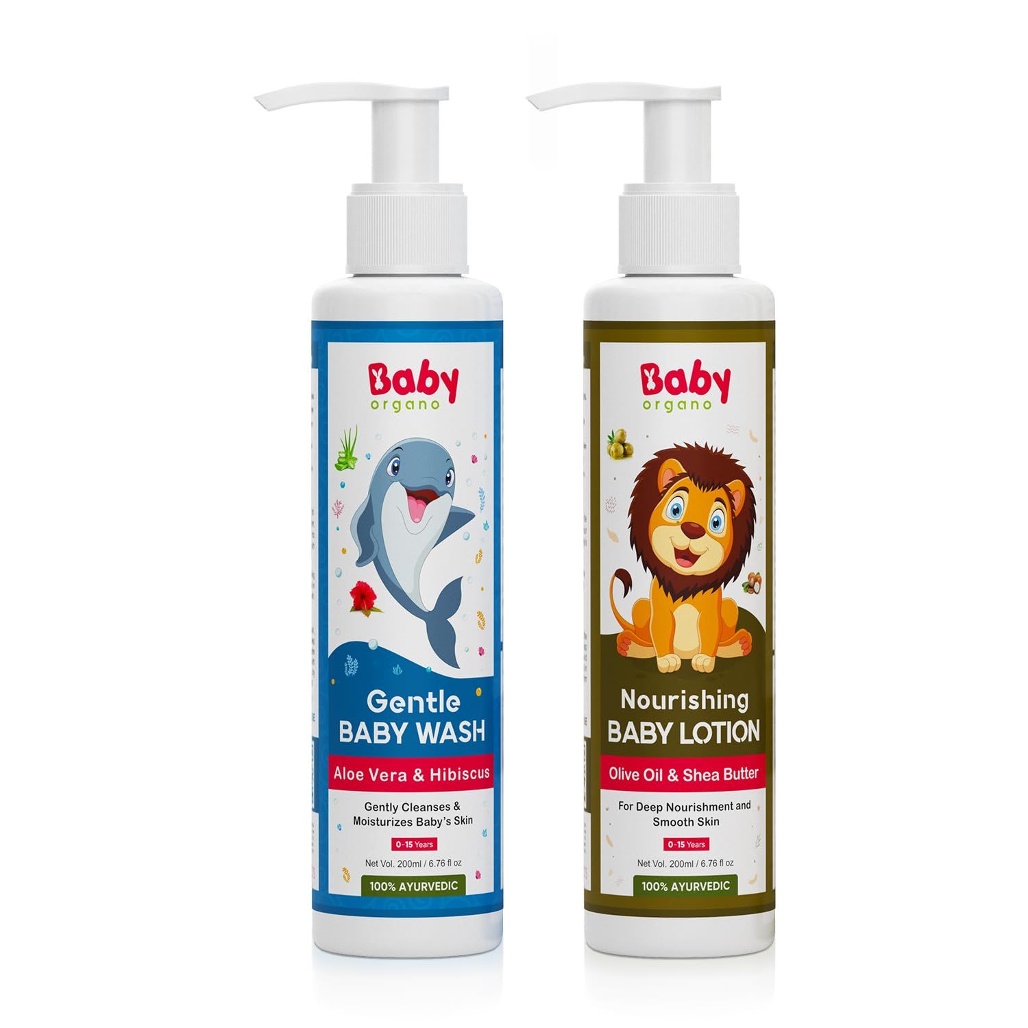 Babyorgano Baby Wash & Lotion Combo for Kids (0-5 Yrs) 200ml Each | Nourishing Ayurvedic Gentle on Skin FDCA Approved