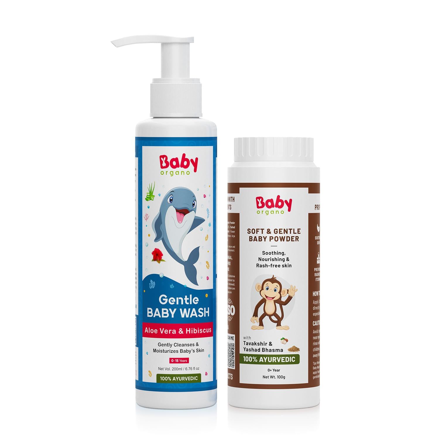 Babyorgano Body Wash, Baby Powder Combo Pack for Kids 0-5 Years | Made with Natural Ingredients Aloevera, Hibiscus, Yashad Bhashma | FDCA Approved