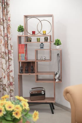 Tower Bookshelf Solid Acacia Wooden Bookshelf|Book Shelf Cabinet For Home&Office Living Room|Pre Assembled Semi Open Bookshelf by Orchid Homez