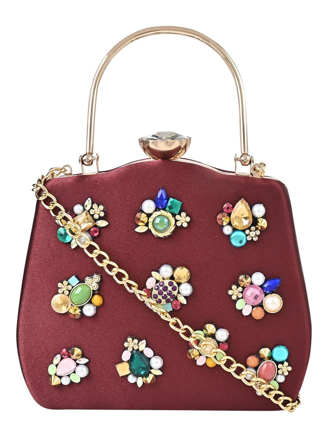 Vdesi Multi Embellishments Maroon Clutch