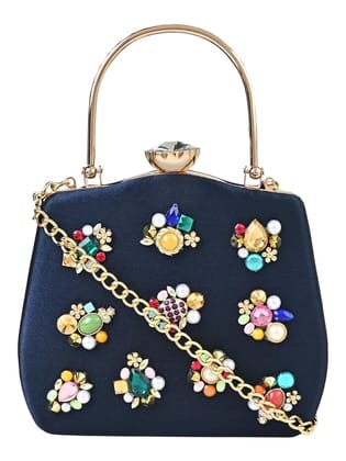 Vdesi Multi Embellishments Blue Clutch