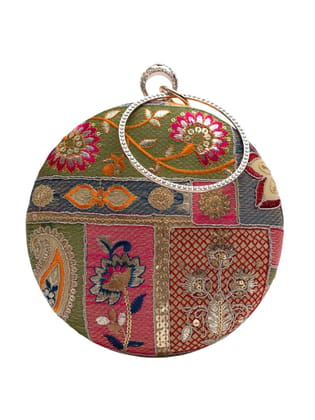 Vdesi Round Ethnic Green Clutch