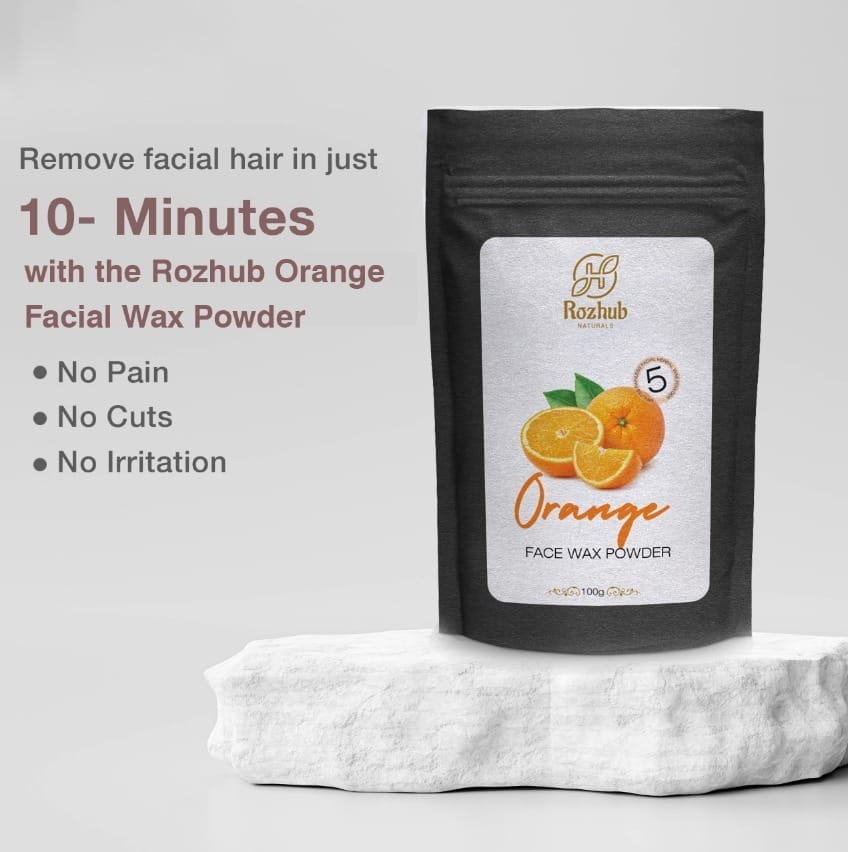 Orange Face Wax Powder, 5 min Painless Natural Face Hair Removal Waxing Powder, Easy to use at home, No chemicals - No Irritation, No Skin rashes -100gm