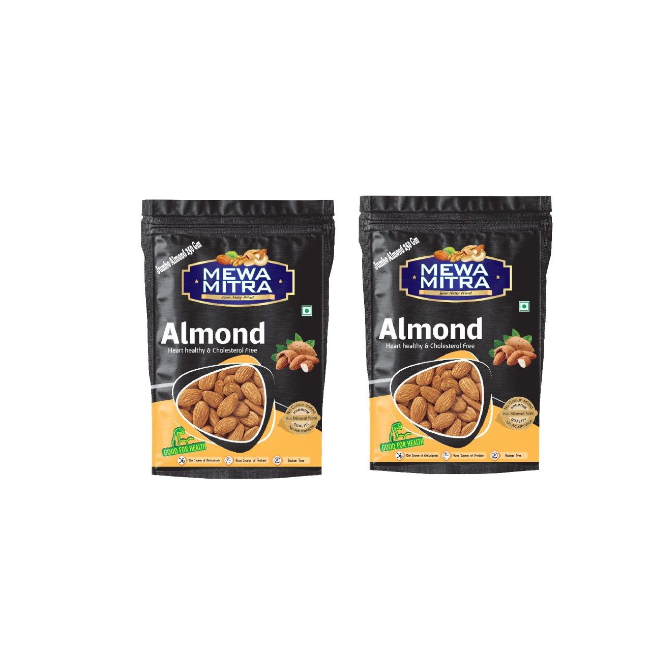 Premium California Jumbo Almonds by Mewa Mitra Natural Raw Badam Rich in Fiber and Protein Nutritious and Delicious Crunchy Badam Giri - (250 Gram Pack of 2)