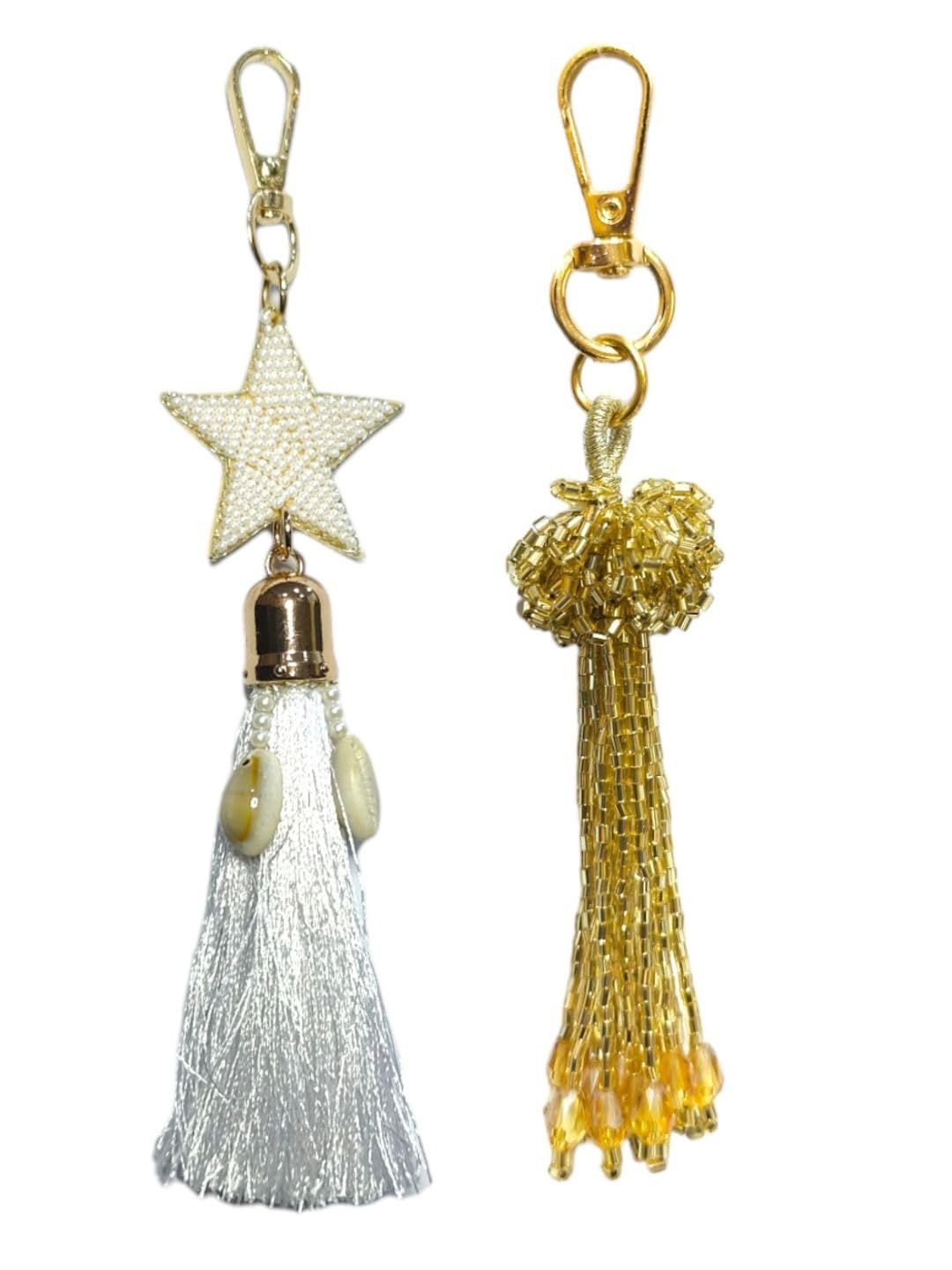 White Star Charm & Gold Tassel Charm