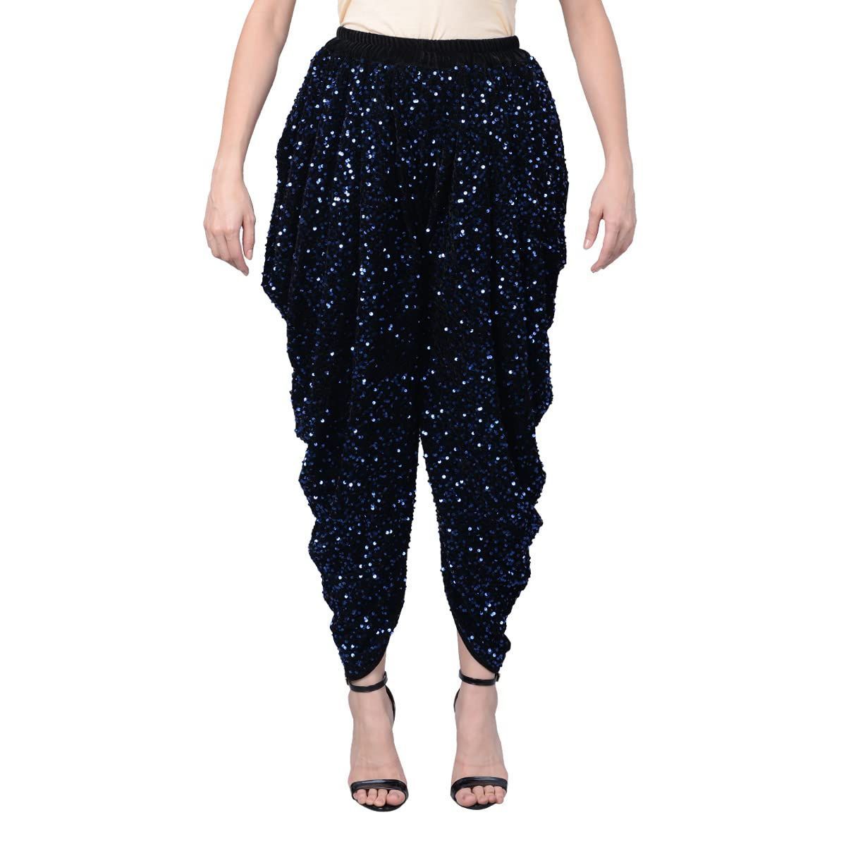 Vdesi Free Size Velvet Sequins Dhoti Pants Blue