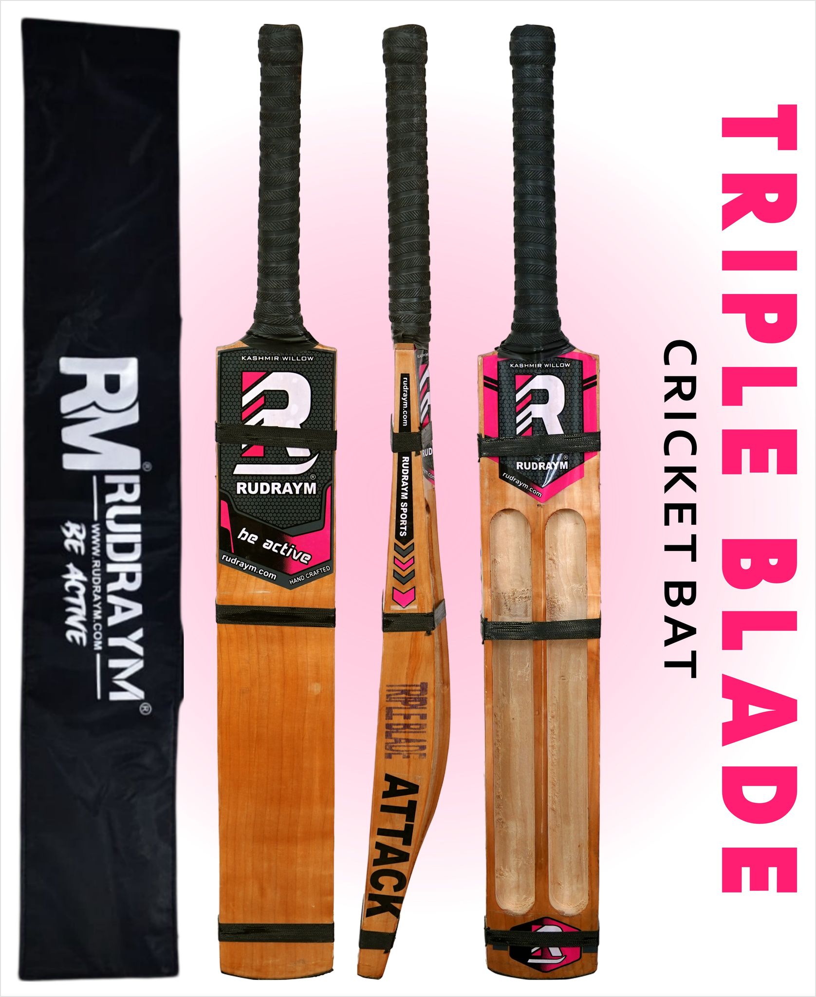 RUDRAYM ATTACK Triple Blade Scoop Design (SH) Kashmiri Hard Tennis Bat With Tetron Cover Kashmir Willow Cricket Bat For 15+ Yrs  (1000 g)